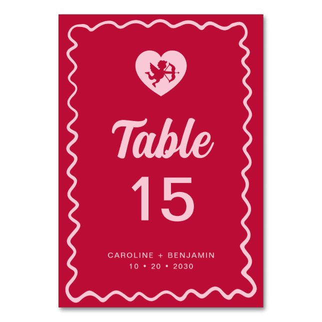 Numéro De Table Cadre ondulé rétro amusant Mariage Cupidon Rose Ro (Par défaut)