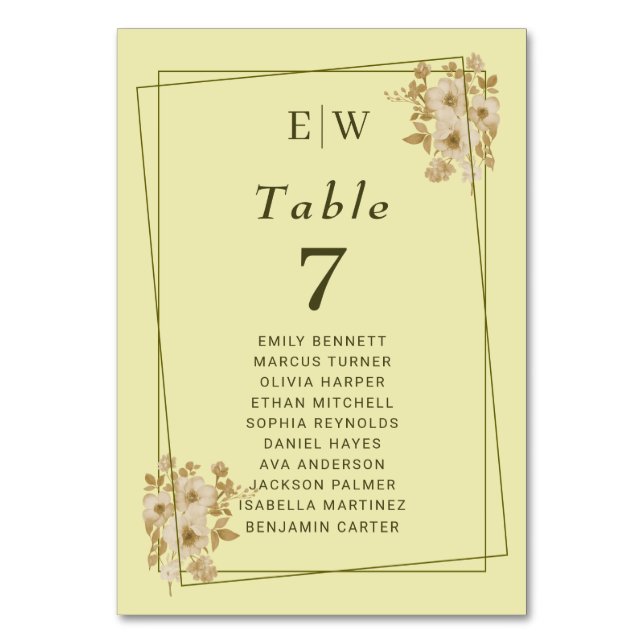 Numéro De Table Cadre rose - Mariage jaune céleste Monogramme (Par défaut)