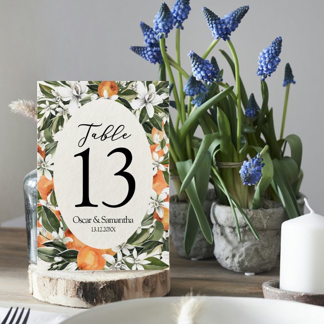 Numéro De Table Cadre tendance Orange Fleurs & Leaf Beauté (Créateur téléchargé)