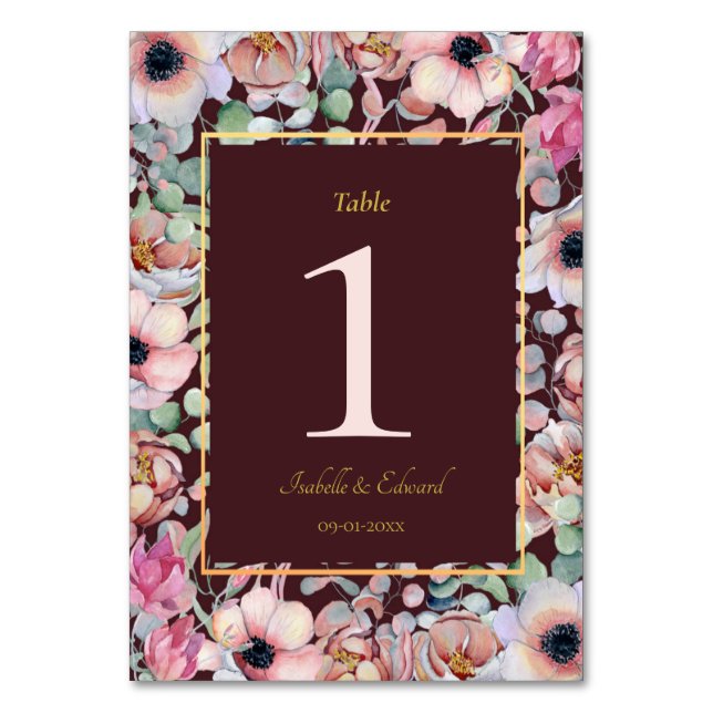 Numéro De Table Cadres géométriques floraux anemone rose blush élé (Par défaut)
