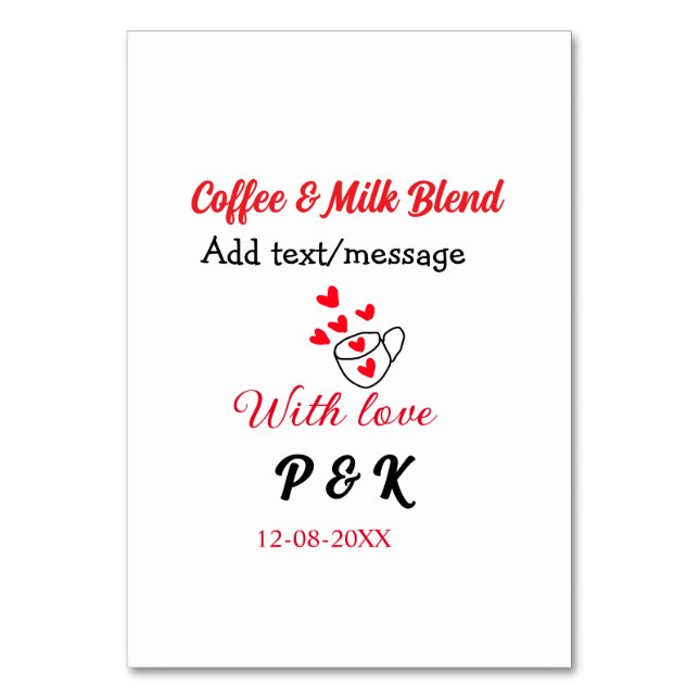 Numéro De Table Café & lait mélange amour couple café coeur rouge  (Par défaut)
