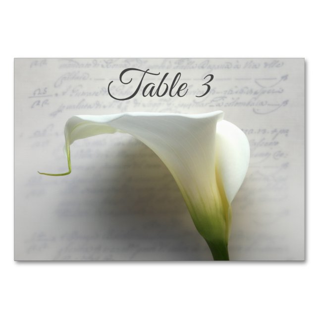 Numéro De Table Calla lily sur écriture manuscrite (Devant)