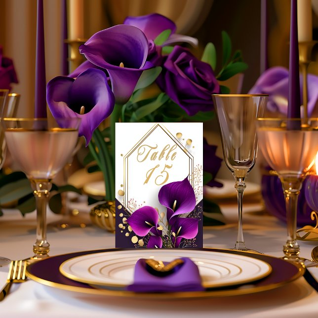 Numéro De Table Calla Lily violet tendance (Stylish Purple Calla Lily Wedding Table Number )