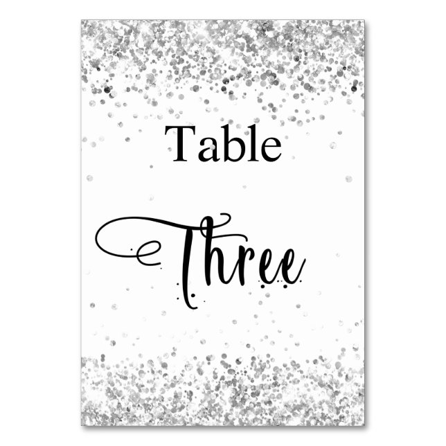Numéro De Table Calligraphie blanche argentée table trois 3 (Par défaut)
