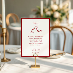 Numéro De Table Calligraphie classique Vieux argent rouge profond