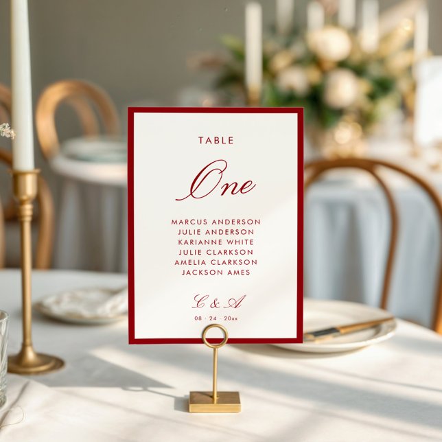 Numéro De Table Calligraphie classique Vieux argent rouge profond (Créateur téléchargé)