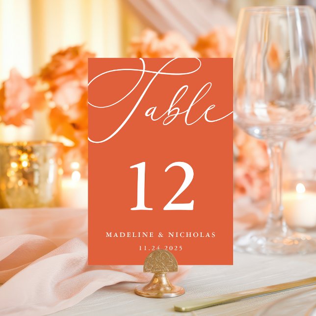 Numéro De Table Calligraphie Coucher de soleil orange moderne mari (Créateur téléchargé)