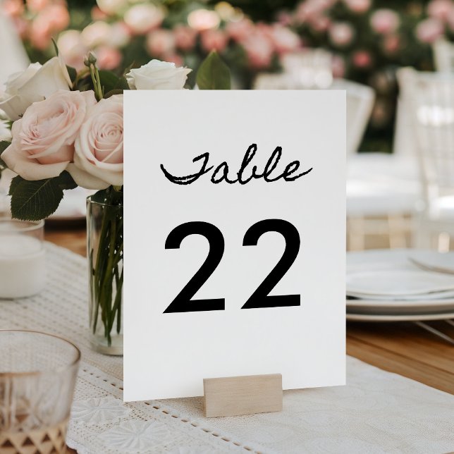 Numéro De Table Calligraphie cursive noire décontractée (Black Casual Calligraphy Table Number)