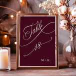 Numéro De Table Calligraphie de luxe Bourgogne Mariage numéro 18,<br><div class="desc">Tableau 18. Veuillez vérifier tous les numéros disponibles. | Luxe et élégante calligraphie tourbillonnant numéro de table mariage avec vos initiales. Pour une personnalisation plus avancée de cette conception,  cliquez sur le BOUTON OUTIL DESIGN BLEU ci-dessus !</div>