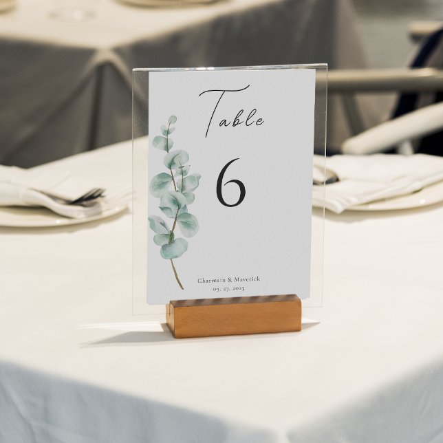 Numéro De Table Calligraphie de mariage au eucalyptus (Créateur téléchargé)
