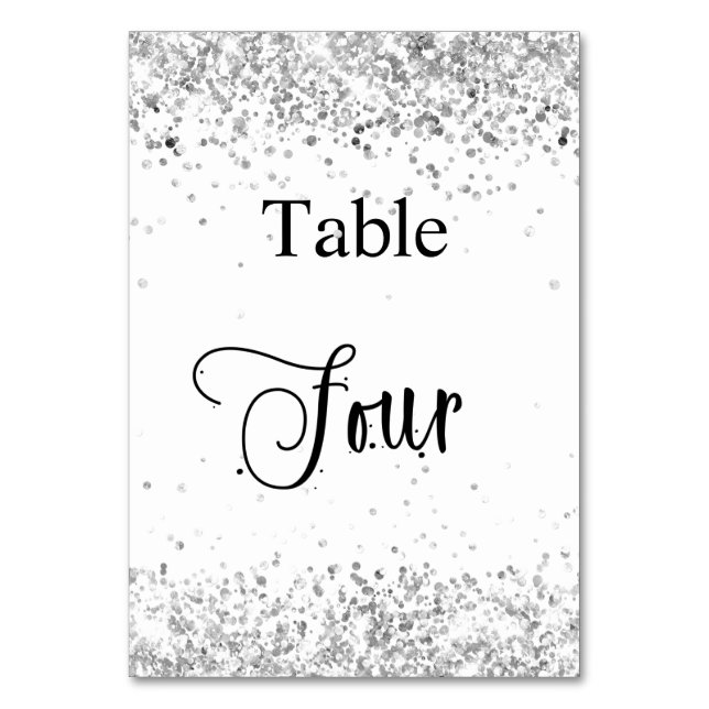 Numéro De Table Calligraphie de parties scintillant blanche en arg (Par défaut)