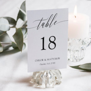 Numéro De Table Calligraphie délicate - Noms et date du Mariage