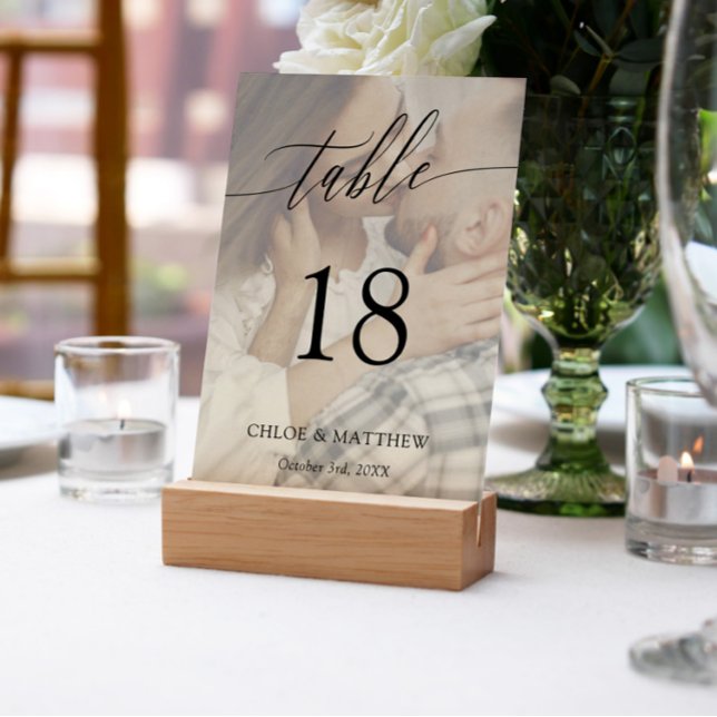 Numéro De Table Calligraphie délicate - Photo personnalisée (Créateur téléchargé)