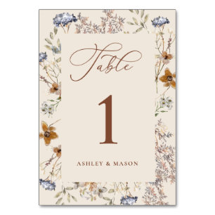Numéro De Table Calligraphie Fleur sauvage d'aquarelle de crème