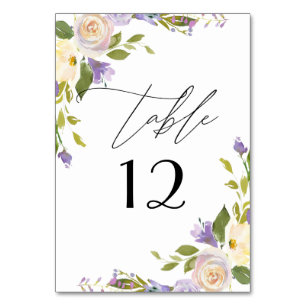 Numéro De Table Calligraphie florale pourpre élégante d'aquarelle