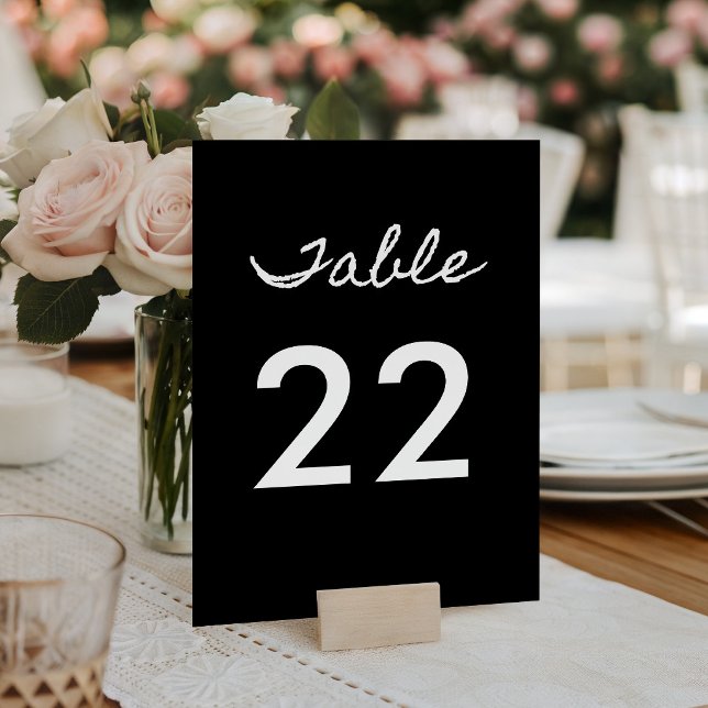 Numéro De Table Calligraphie informelle noir et blanc (Black and White Casual Calligraphy Table Number)