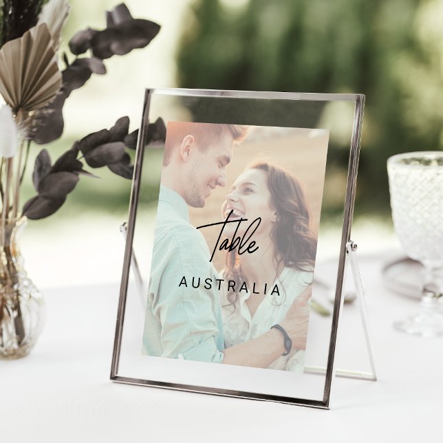 Numéro De Table Calligraphie lunaire | Pays de la photo dégradée (Créateur téléchargé)