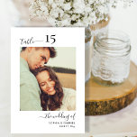 Numéro De Table Calligraphie Mariage photo double face<br><div class="desc">Élégante calligraphie Script Mariage Numéros de table Double face avec photo personnalisée. Aidez vos invités à trouver facilement leur chemin avec ces cartes de numéro de table double face simples et élégantes. Ajoutez facilement les photos, les chiffres, les noms et la date ! Comprend une jolie feuille de calligraphie "le...</div>