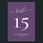 Numéro De Table Calligraphie minimaliste Mariage violet double fac<br><div class="desc">Élégant Script de calligraphie Coeur Mauve Purple Mariage Numéros de table Double face avec personnalisation personnalisée. Aidez vos invités à trouver facilement leur chemin avec ces cartes de numéro de table simple et élégante double face en blanc sur mauve, pourpre poussiéreux ou lavande arrière - plan couleur. Facile à personnaliser,...</div>
