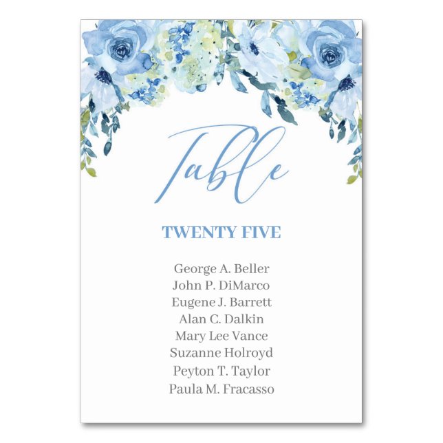 Numéro De Table Calligraphie Moderne Rustique Florale Bleu Poussié (Par défaut)