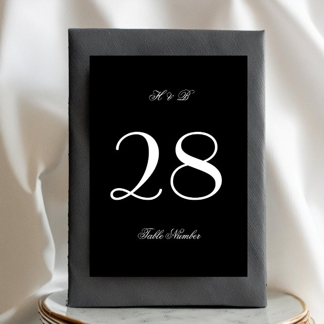 Numéro De Table Calligraphie Monogramme noir et blanc Mariage offi (Créateur téléchargé)
