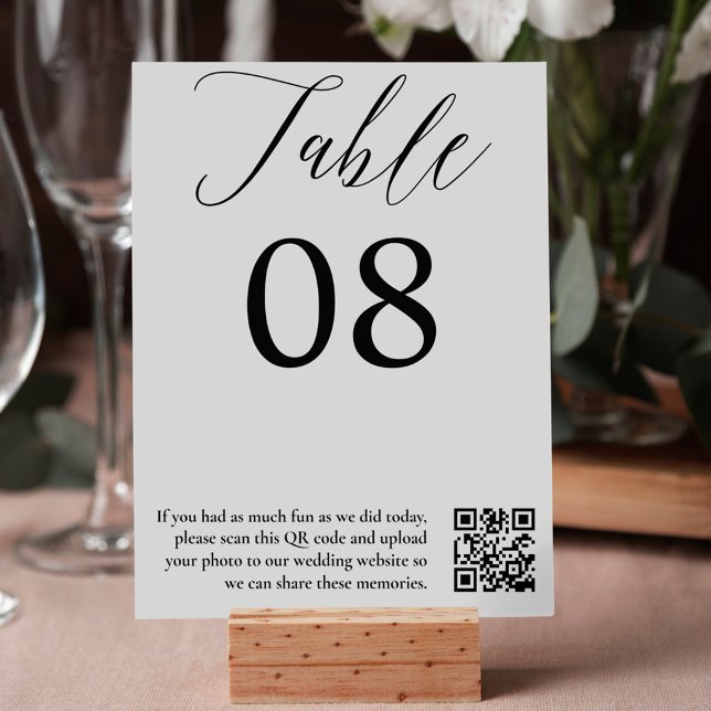 Numéro De Table Calligraphie noir blanc élégant mariage code QR (Black white calligraphy elegant wedding QR code Table Number)