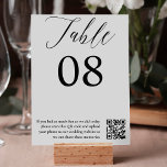 Numéro De Table Calligraphie noir blanc élégant mariage code QR<br><div class="desc">Classique moderne Elégant noir blanc romantique calligraphie mariage numéro de table,  avec code QR pour scanner vos invités à partager leurs photos.</div>