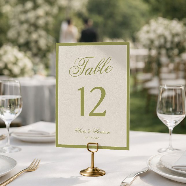 Numéro de table calligraphié olive pour mariage ch (Créateur téléchargé)