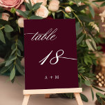 Numéro De Table Calligraphie romantique Mariage numéro 18, Bourgog<br><div class="desc">Tableau 18. Veuillez vérifier tous les numéros disponibles. | Numéro de table de mariage de calligraphie tourbillonnant romantique et élégant avec monogrammes. Pour une personnalisation plus avancée de cette conception,  cliquez sur le BOUTON OUTIL DESIGN BLEU ci-dessus !</div>