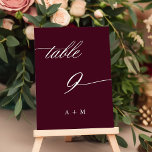 Numéro De Table Calligraphie romantique Mariage numéro 9, Bourgogn<br><div class="desc">Tableau 9. Veuillez vérifier tous les numéros disponibles. | Numéro de table de mariage de calligraphie tourbillonnant romantique et élégant avec monogrammes. Pour une personnalisation plus avancée de cette conception,  cliquez sur le BOUTON OUTIL DESIGN BLEU ci-dessus !</div>