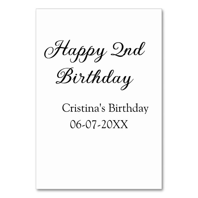 Numéro De Table calligraphie simple minimum heureux 2e anniversair (Par défaut)