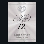 Numéro De Table Calligraphy & Silver Heart - White Table Number<br><div class="desc">The design features an elegant white pearl background embellished with scroll borders, a heart and placeholders for the table number, couple's names and date of event. Available in several colors for your wedding theme. Designed to coordinate with the Romantic Scroll Hearts & Calligraphy Wedding Collection. To change details, click «Personalize»....</div>