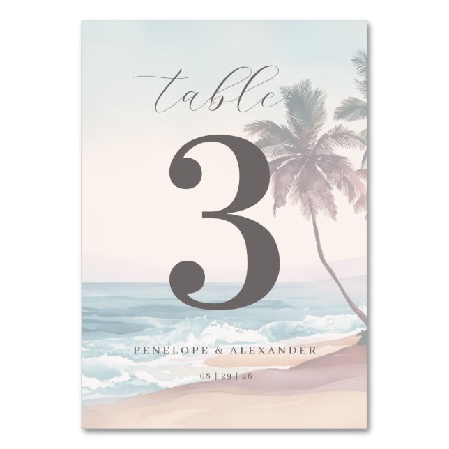 Numéro De Table Calm Pastel Watercolor Beach Waves (Par défaut)