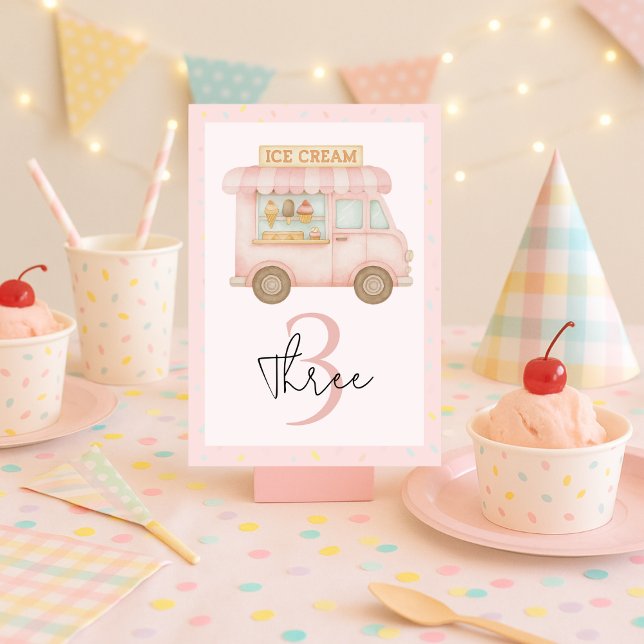Numéro De Table Camion à glace rose (Créateur téléchargé)