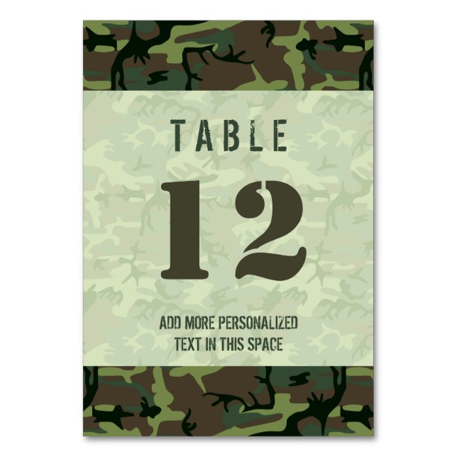Numéro De Table Camouflage Vert Brown Camo Motif Personnalisé (Par défaut)