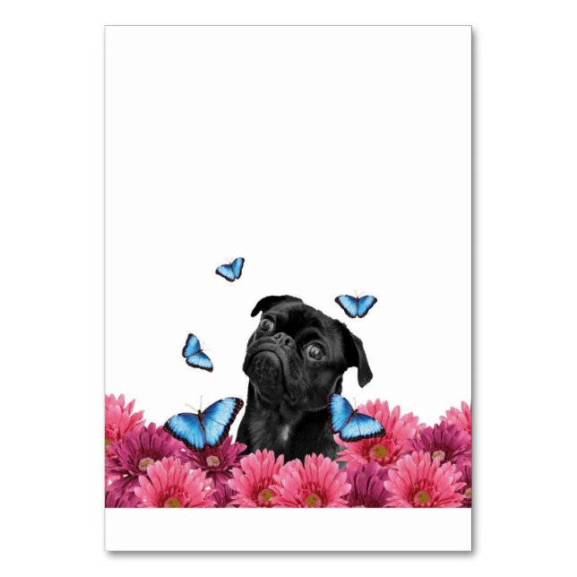 Numéro De Table Carlin Gerbera Papillons | Chien noir mignon (Par défaut)