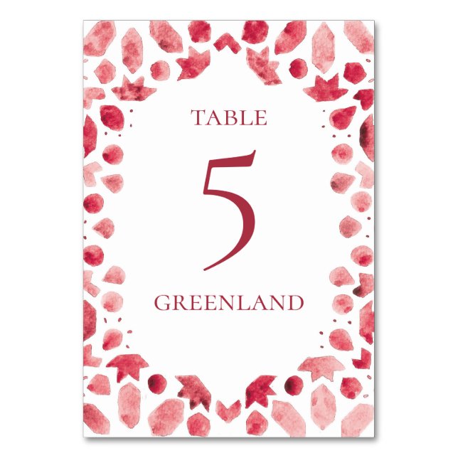 Numéro De Table Carreau rouge aquarelle bohème (Par défaut)