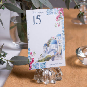 Numéro De Table Carreaux aquarelles   Mariage grec