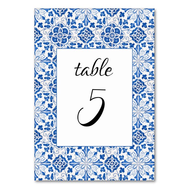 Numéro De Table Carreaux portugais Mariage méditerranéen bleu (Par défaut)