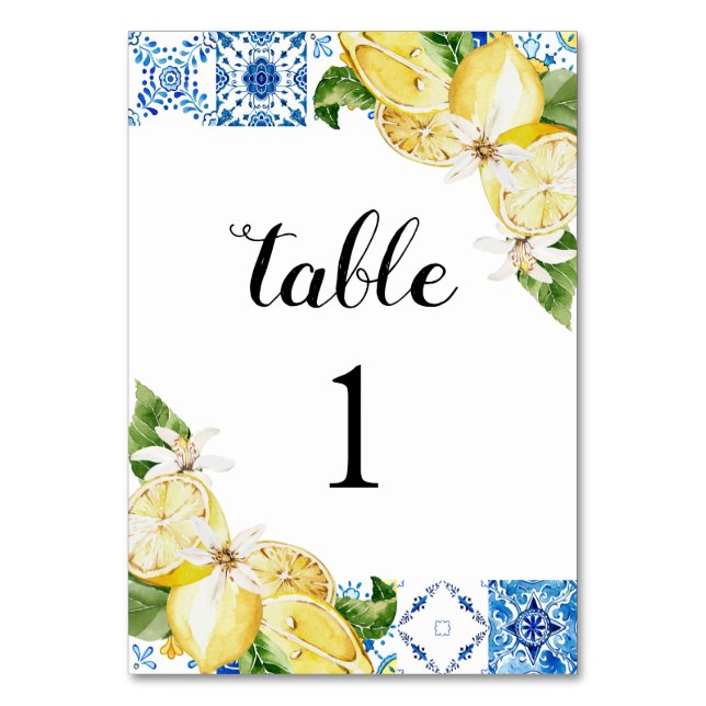 Numéro De Table Carrelage bleu méditerranéen Citrons Tableau Numér (Dos)