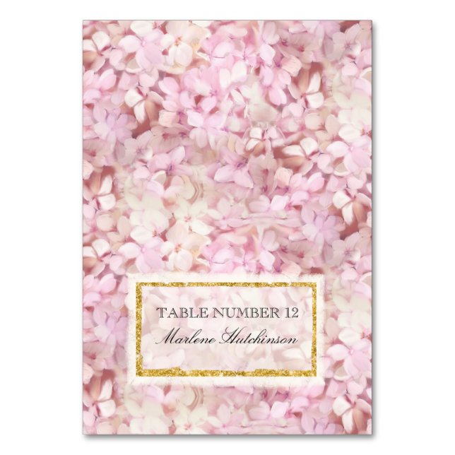 Numéro de table Carte de place Pink Hydrangeas Gol (Par défaut)