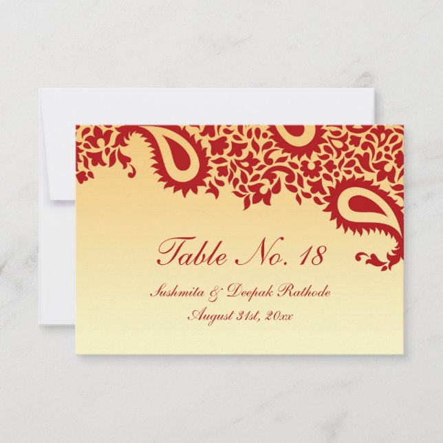 Numéro de table carte plate mariage Paisley (Devant)