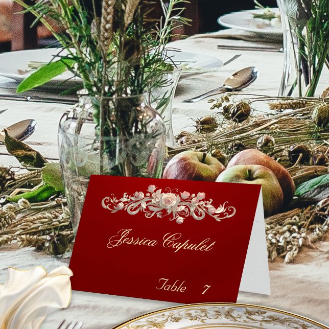 Numéro De Table Carton de placement Rose Scroll & Monogramme de cœ (Créateur téléchargé)