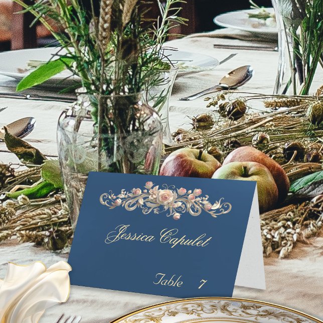 Numéro De Table Carton de placement Rose Scroll & Monogramme de cœ (Créateur téléchargé)