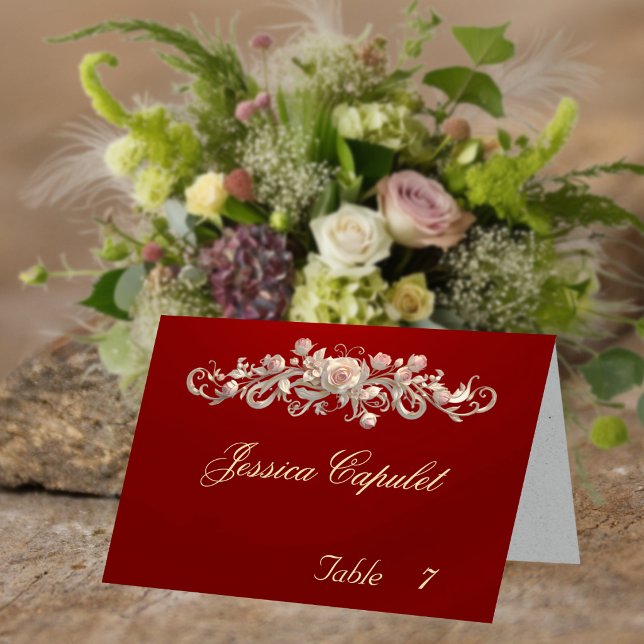 Numéro De Table Carton de placement Rose Scroll & Monogramme de cœ (Créateur téléchargé)