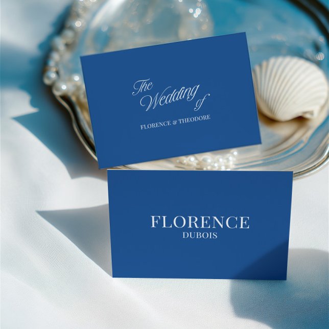 Numéro De Table Carton de Table de Mariage Élégant Classique Bleu  (Elegant Classic Blue & White Wedding Place Card)