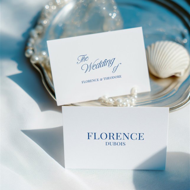 Numéro De Table Carton de table élégant classique bleu et blanc po (Elegant Classic Blue & White Wedding Place Card)