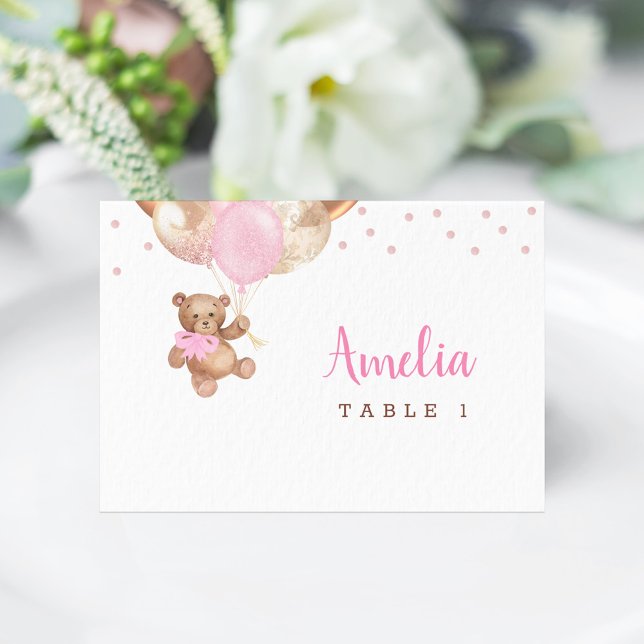 Numéro De Table Carton de table pour Baby Shower Teddy Bear Rose B (Teddy Bear Rose Gold Balloons Baby Shower Place Card)