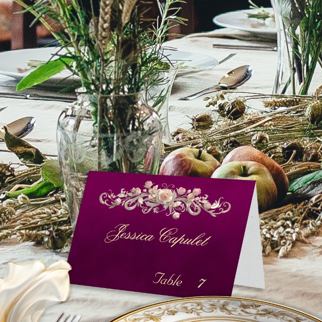 Numéro De Table Carton de table - Rose défilée et monogramme cœur  (Créateur téléchargé)