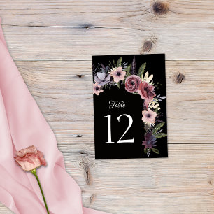 Numéro De Table Cascade Florale Noir Burgundy Élégant